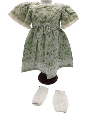 Handmade Green Floral 18" Doll Dress Lace Trim & Arm Covers Fits American Girl